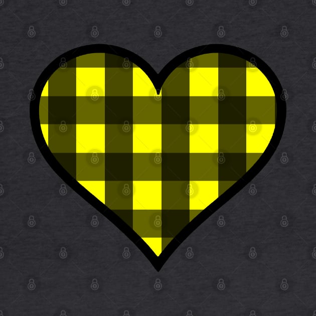 Yellow and Black Buffalo Plaid Heart by bumblefuzzies